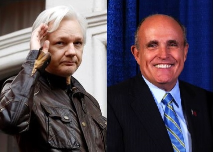 위키리크스 설립자 줄리안 어산지(왼쪽)와 루디 줄리아니 전 뉴욕시장 [위키리크스한국DB]