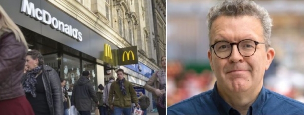 런던의 맥도날드 매장과 톰 왓슨 노동당 부대표. [BBC]