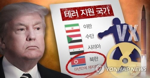 트럼프, 2017년 북한 테러지원국 재지정 [PG=연합뉴스]
