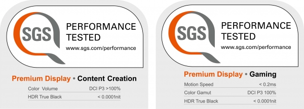 SGS 평가 인증서 'Premium Display (Content Creation)', 'Premium Display (Gaming)' [사진=삼성디스플레이 제공]