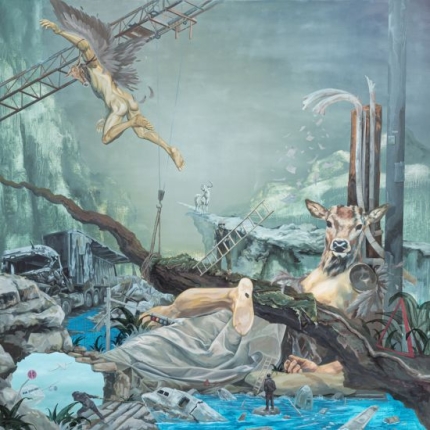 이번 미술제에서 신인작가 '줌인' 10인에 선정된 최정준의 're-Island (Icarus)'. Oil on canvas. 130.0x130.0cm. 2021.