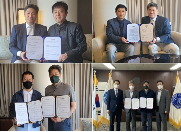 J Flex UNI (CEO, Kim Hee-woo) signs business agreements on netaverse and NFT issuance with specialist companies and organizations in many areas. Pictures on the upper row from left, Opus Pictures and Code One Entertainment, lower row from left, Stock Invest Korea, and Korea Kennel Federation. ⓒ JFW