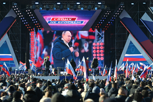 블라디미르 푸틴 러시아 대통령이 지난 3월 18일 러시아 모스크바 루즈니키 경기장에서 연설하고 있다. [모스크바=타스연합뉴스]