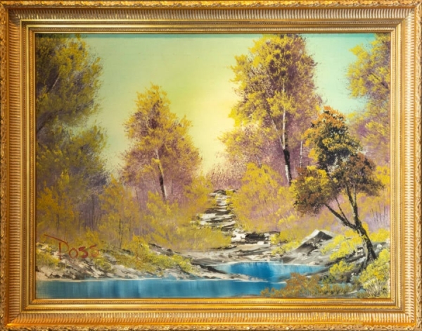밥 로스의 그림 중 최초로 약 1천만 달러를 호가하며 공개 경매에 부쳐진 ‘숲속의 산책(Walk in the Woods)’ [사진 = Modern Artifact]