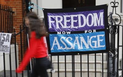 'Free Wikileaks founder Julian Assange' in London on February 22, 2020 /AFP=Yonhap