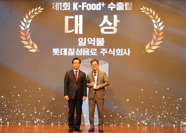 (왼쪽부터) 농림축산식품부 정황근 장관, 롯데칠성음료 박윤기 대표이사 ⓒ롯데칠성음료