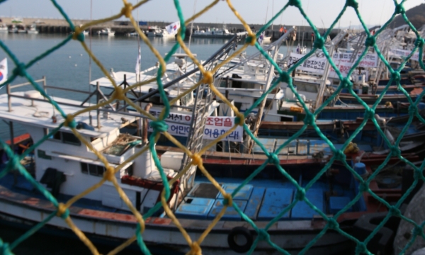지난 2014년 11월 중국어선의 불법 조업에 대한 대책 마련을 요구하며 해상시위를 준비하는 대청도 어선들.(옹진군 제공)