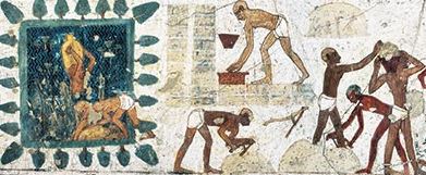 이집트 벽화에 그려진 벽돌 만드는 노동자들. [baslibrary.com]