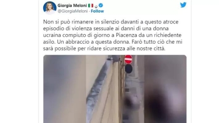 이탈리아 유력 차기 총리 멜로니, 이주민에 의한 성폭행 영상 트위터에 올려[조르자 멜로니 트위터 캡처]