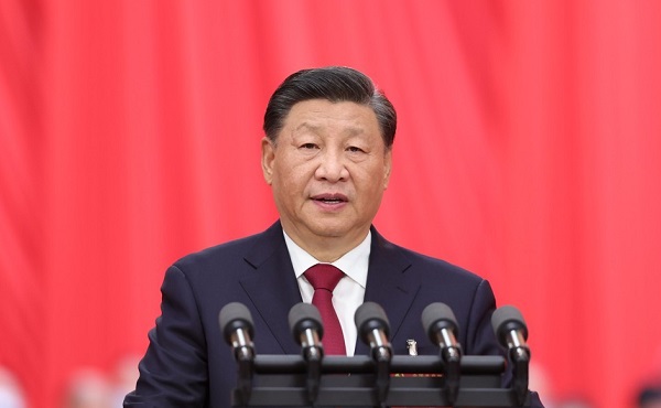 시진핑 주석이 16일 오후 베이징 인민대회당에서 열린 ‘제20차 중국 공산당 전국대표대회’(이하 당대회)에서 참석해 업무 보고를 하고 있다. [사진=연합뉴스]