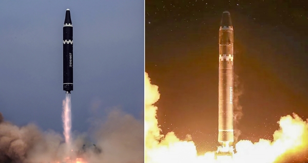 북한의 대륙간탄도미사일(ICBM) 화성-17형(왼쪽),화성-15형(오른쪽). [출처=연합]