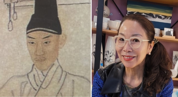 Portrait of Danwon Kim Hongdo (left) and Kim Young-hwa, a ninth-generation female painter (right).