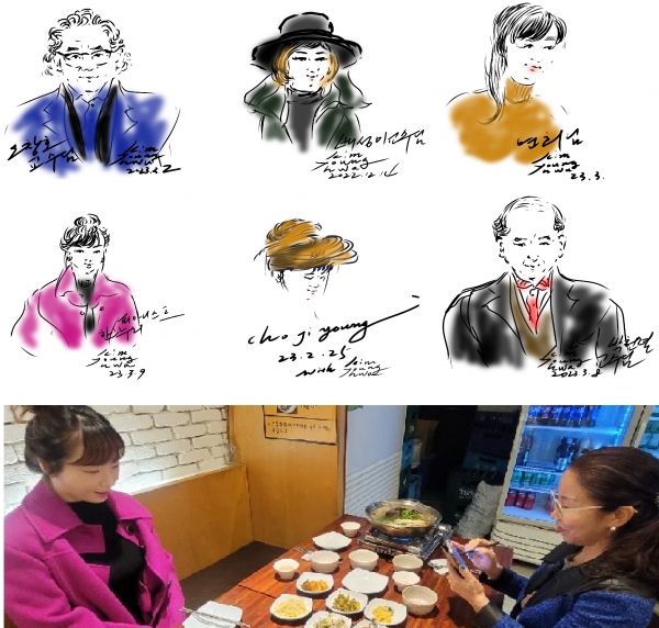 Kim Young-hwa often draws caricatures on the spot for her acquaintances. In fact, she has already produced over 10,000 caricatures to date.