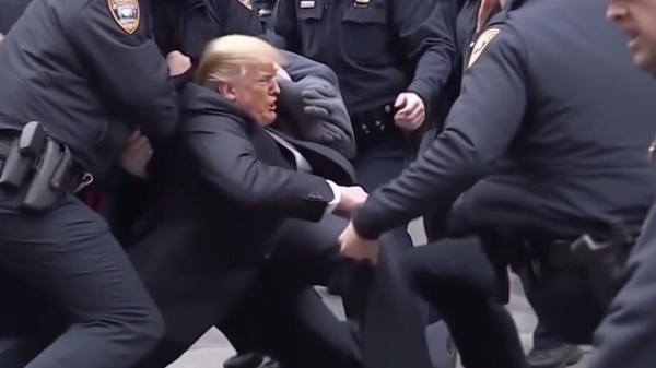 트럼프 전 대통령의 체포 장면을 연출한 가짜 이미지 [사진 = ATI]