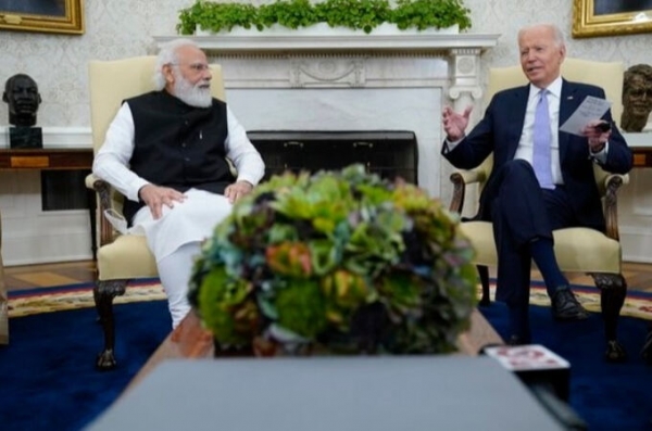 나렌드라 모디 인도 총리(왼쪽)와 조 바이든 미국 대통령. 사진은 2021년 9월 미국을 방문한 모디 총리가 백악관에서 바이든 대통령과 정상회담을 하는 모습. [사진 = 연합뉴스]