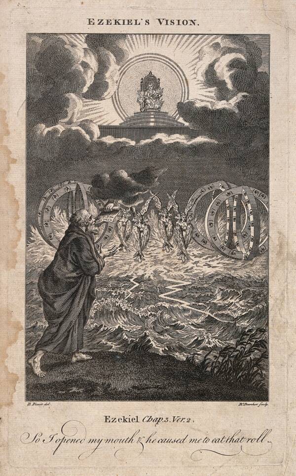 에스겔이 본 천사의 환상을 그린, 19세기 성경 해설서 [public domain]