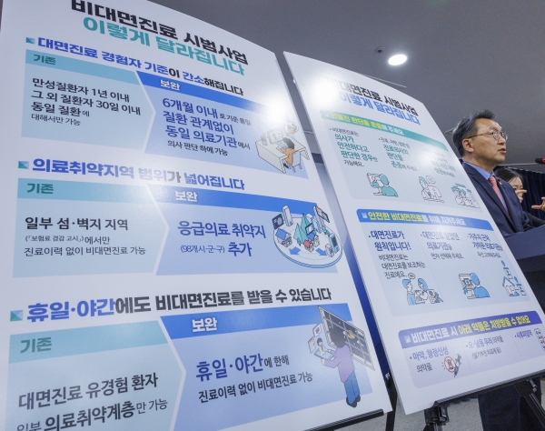 박민수 보건복지부 2차관이 1일 오후 서울 종로구 정부서울청사에서 열린 비대면 진료 시범사업 보완방안을 발표하고 있다.